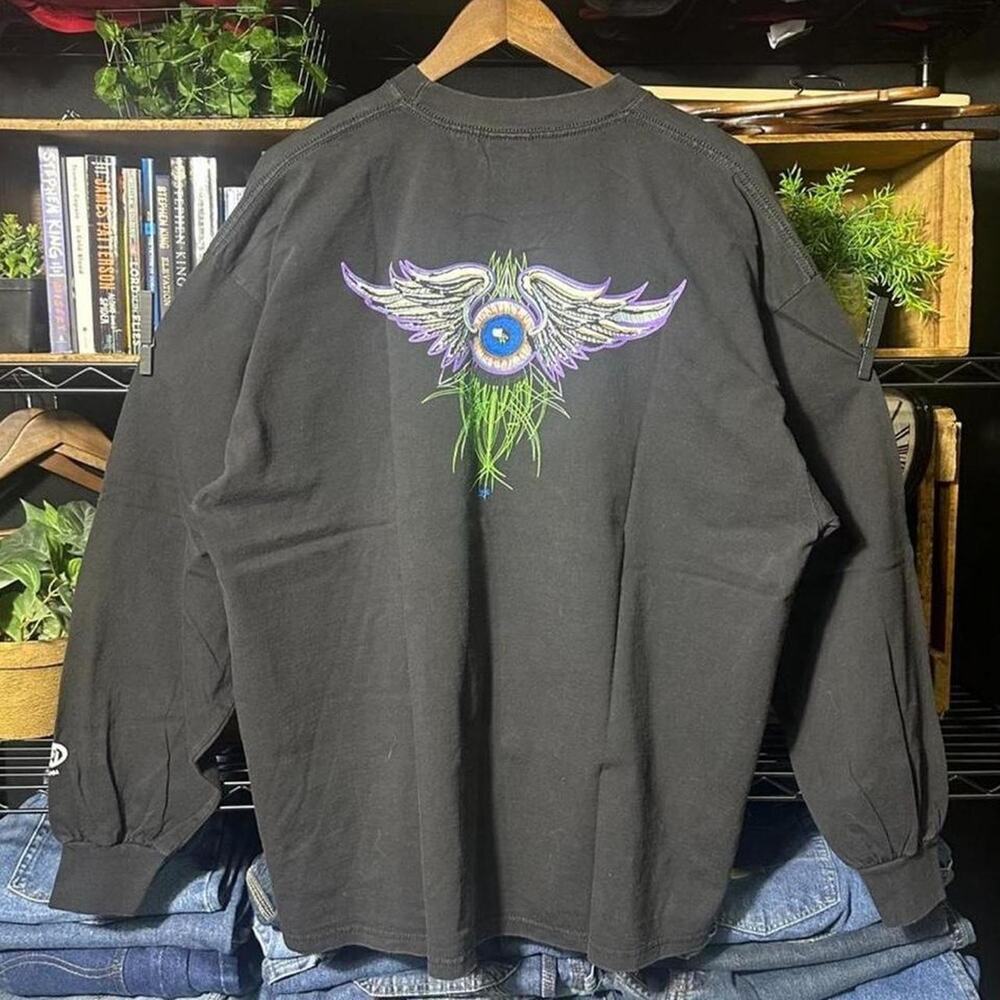 Vintage Y2K Von Dutch Long Sleeve Tee Shirt Black Purple Eye Ball Wings Graphic
